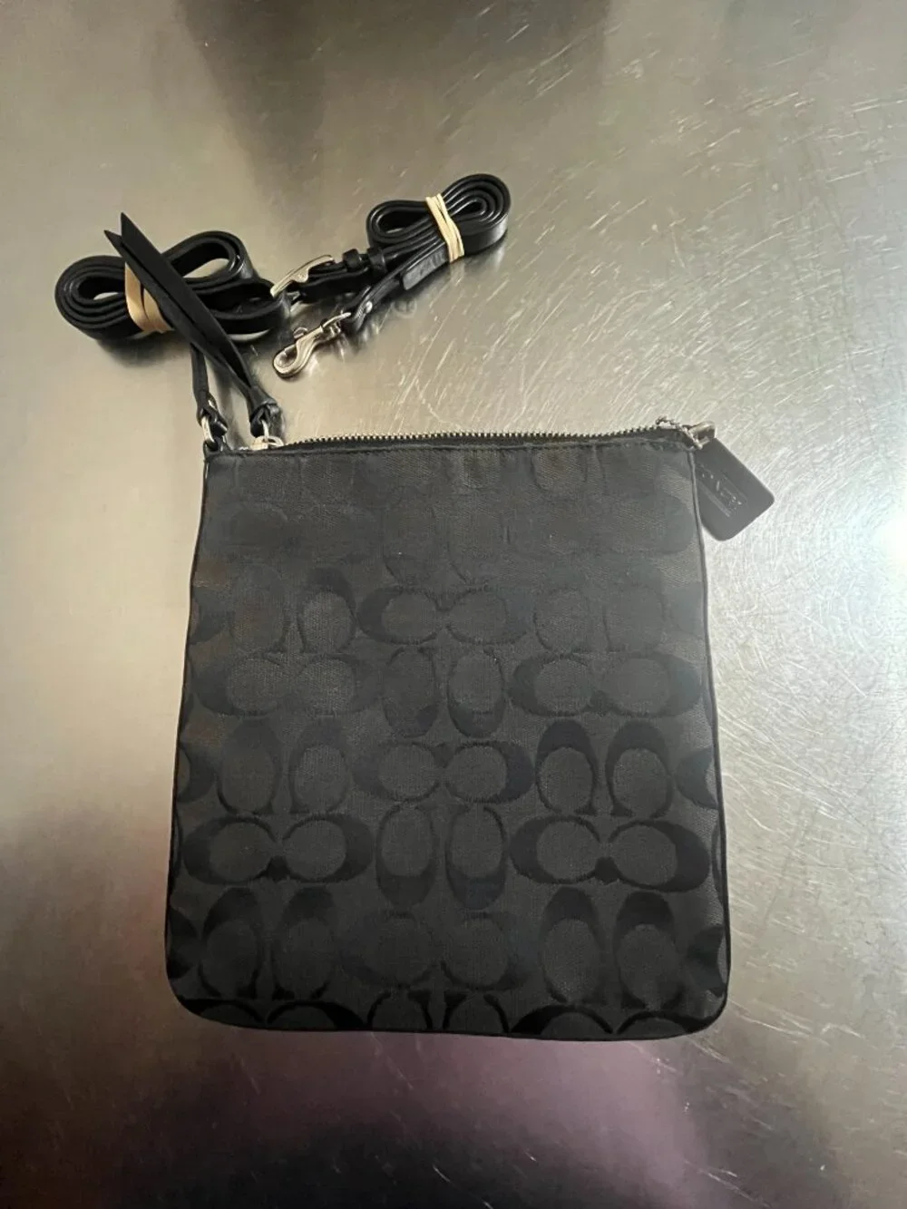 COACH Dark Brown Signature Jacquard Leather Crossbody Bag